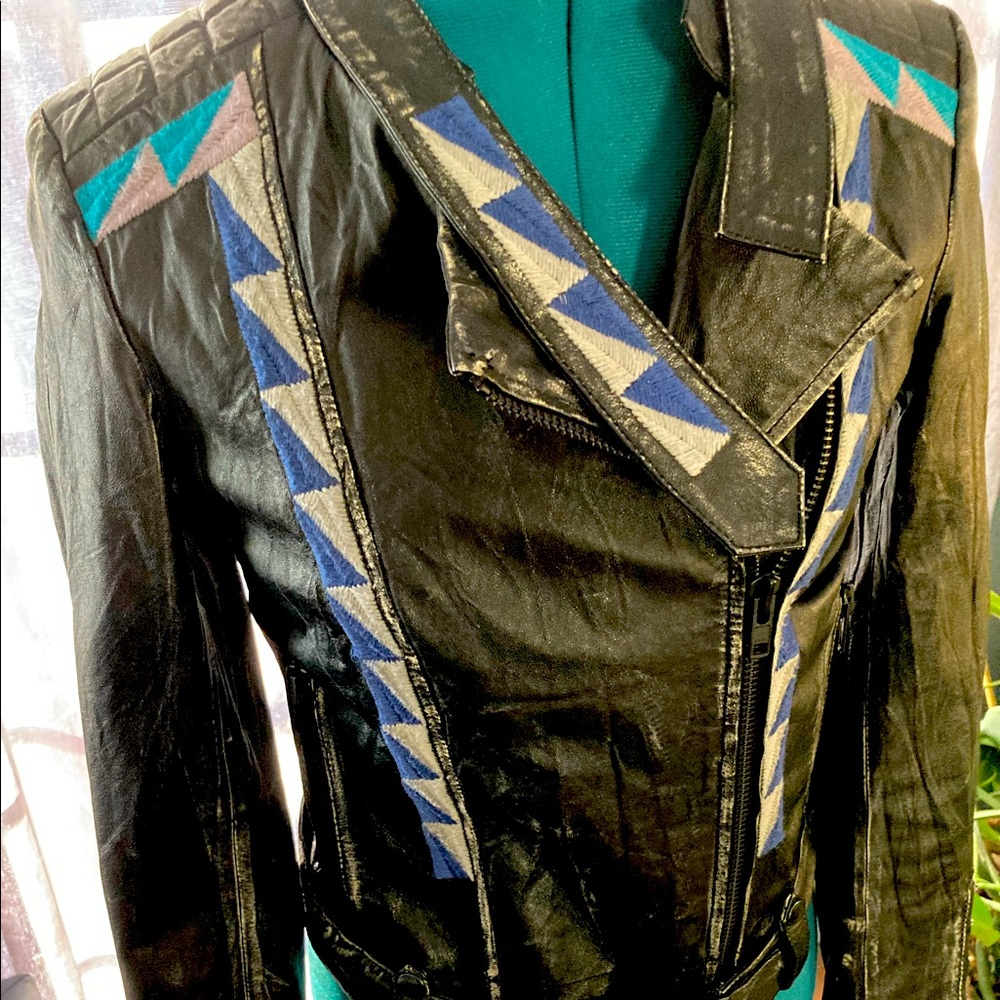 Free People embroidered vegan leather moto jacket!